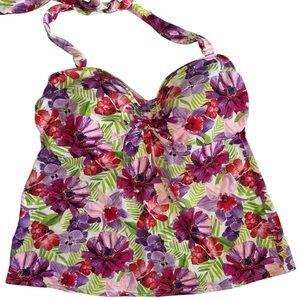 Lands’End Pink Floral Women's Swim Top With Bra Sz 16
